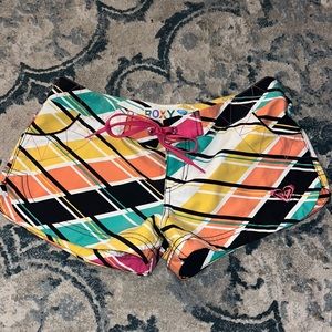 Roxy Multicolor yellow, orange, black, & green surf / swim shorts junior sz1 EUC